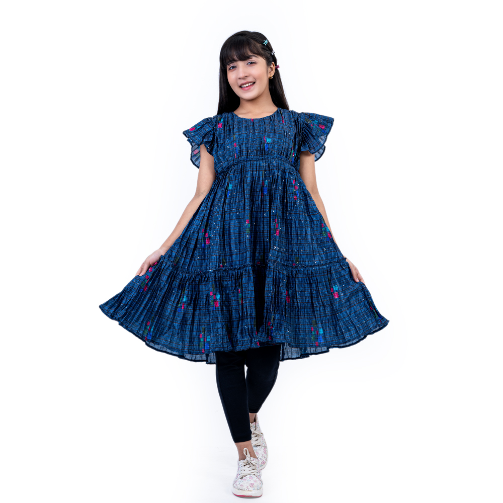 Girls Blue Color Stylish Frock Image 2